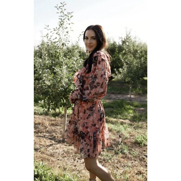 Rachel Parcell NWT Floral Print Ruffle Chiffon Blouson Dress Size 12 Pink Smock - Picture 2 of 9